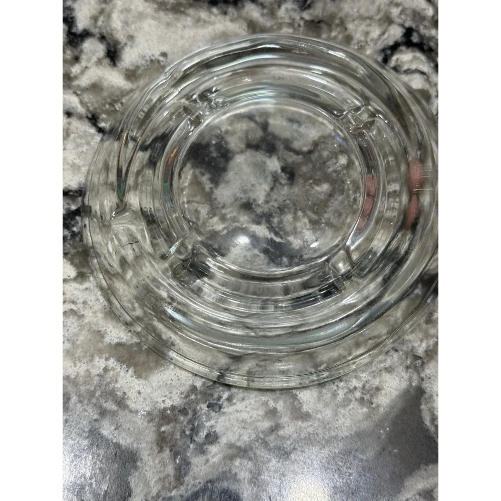 Vtg Heavy Clear Glass Round Ashtray 4 Slots 5